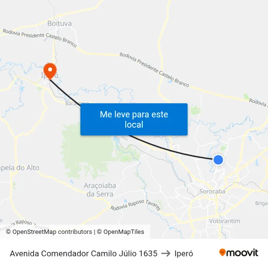 Avenida Comendador Camilo Júlio 1635 to Iperó map