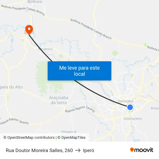 Rua Doutor Moreira Salles, 260 to Iperó map