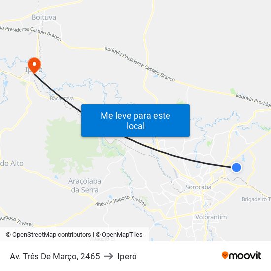Av. Três De Março, 2465 to Iperó map