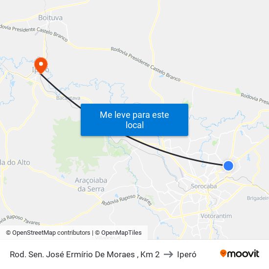 Rod. Sen. José Ermírio De Moraes , Km 2 to Iperó map