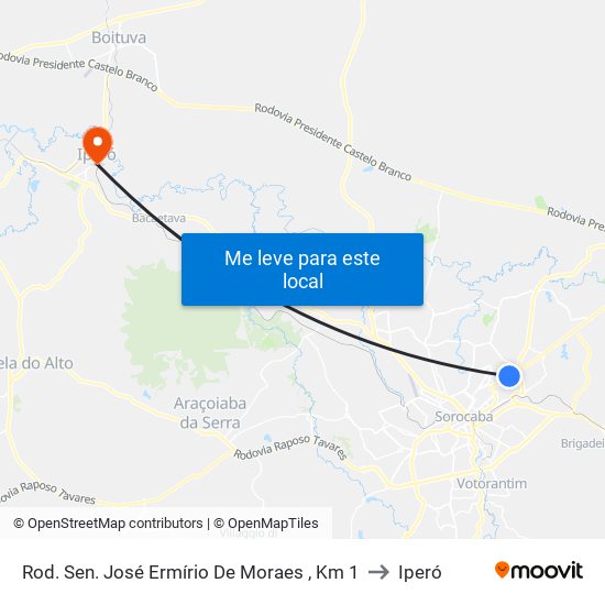 Rod. Sen. José Ermírio De Moraes , Km 1 to Iperó map