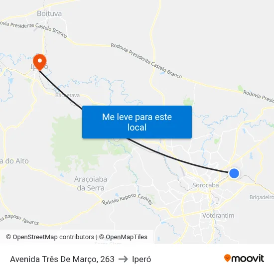 Avenida Três De Março, 263 to Iperó map