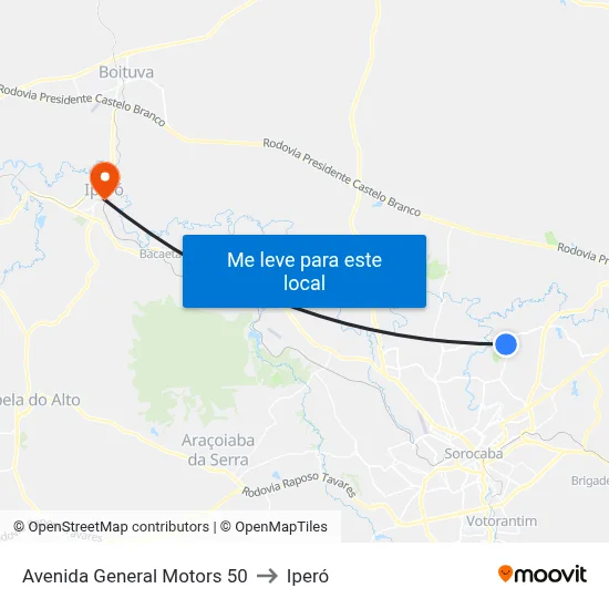 Avenida General Motors 50 to Iperó map