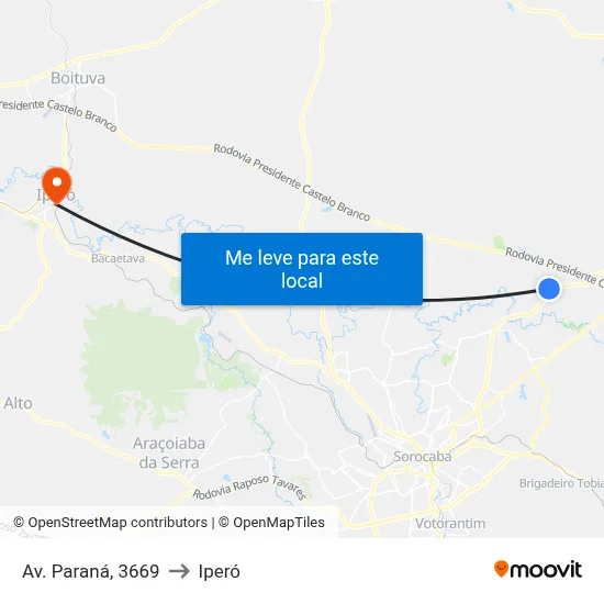 Av. Paraná, 3669 to Iperó map