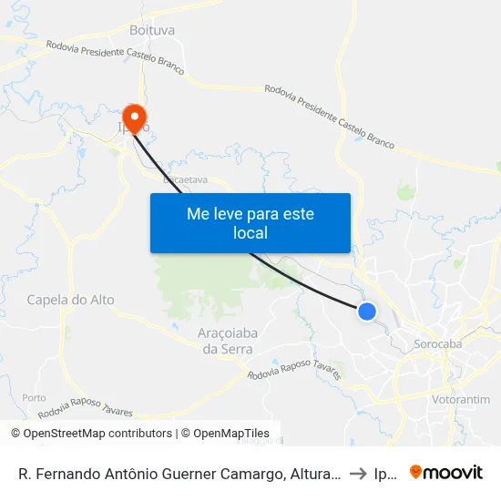 R. Fernando Antônio Guerner Camargo, Altura Do Nº 2041 to Iperó map