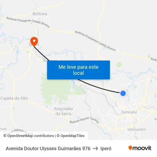 Avenida Doutor Ulysses Guimarães 976 to Iperó map