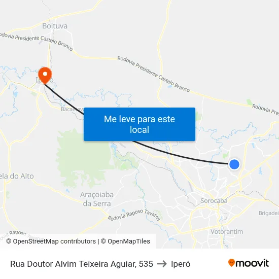 Rua Doutor Alvim Teixeira Aguiar,   535 to Iperó map