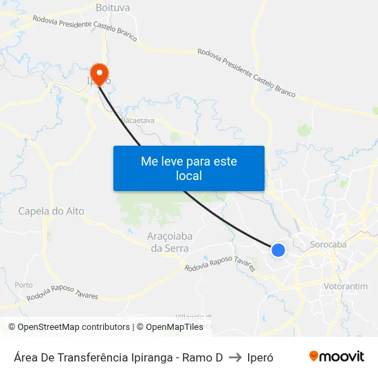 Área De Transferência Ipiranga - Ramo D to Iperó map