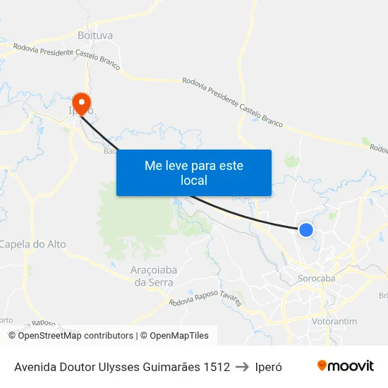Avenida Doutor Ulysses Guimarães 1512 to Iperó map