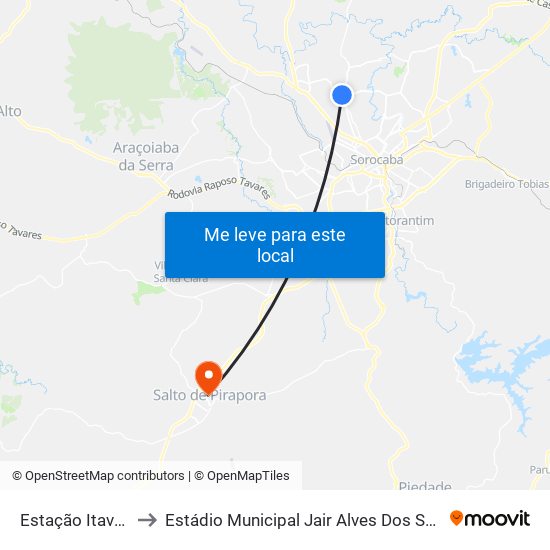 Estação Itavuvu to Estádio Municipal Jair Alves Dos Santos map