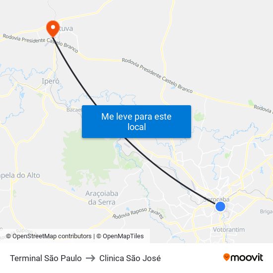 Terminal São Paulo to Clinica São José map