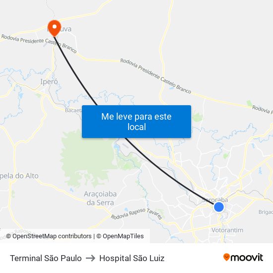 Terminal São Paulo to Hospital São Luiz map