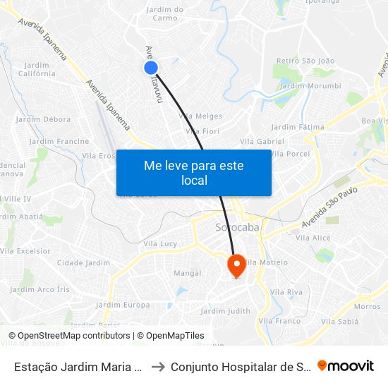 Estação Jardim Maria Antônia Prado to Conjunto Hospitalar de Sorocaba - CHS map