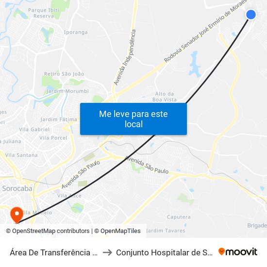 Área De Transferência Aparecidinha to Conjunto Hospitalar de Sorocaba - CHS map