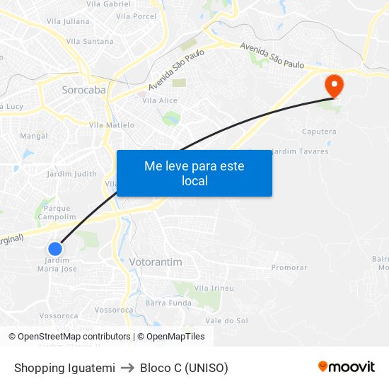 Shopping Iguatemi to Bloco C (UNISO) map