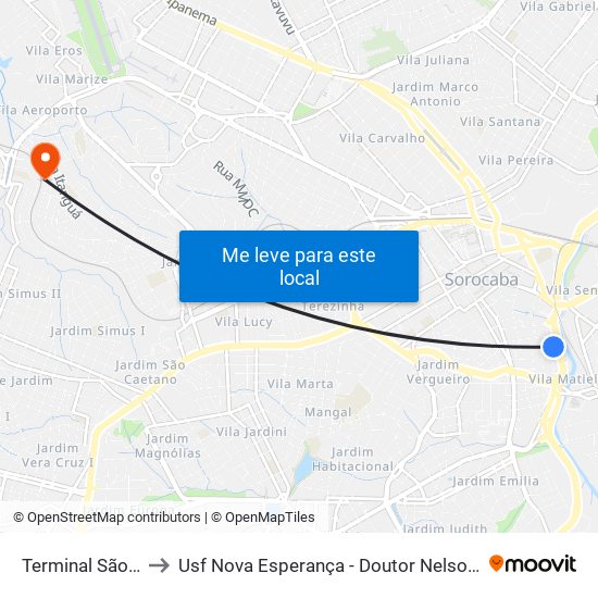 Terminal São Paulo to Usf Nova Esperança - Doutor Nelson F. C. Chaves map