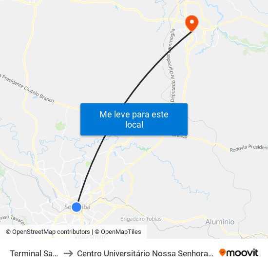 Terminal Santo Antônio to Centro Universitário Nossa Senhora Do Patrocínio - Campus Itu I map