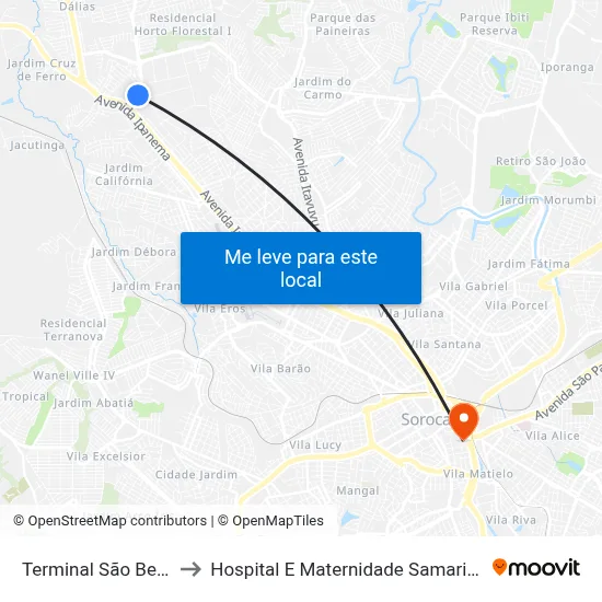 Terminal São Bento to Hospital E Maternidade Samaritano map