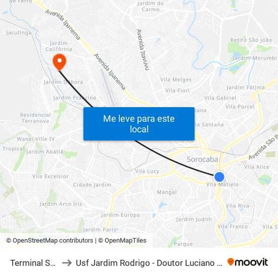 Terminal São Paulo to Usf Jardim Rodrigo - Doutor Luciano Dos Santos De Marchi map