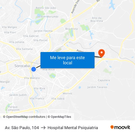 Av. São Paulo, 104 to Hospital Mental Psiquiatria map