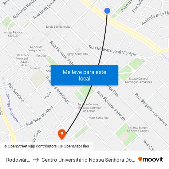 Rodoviária De Itu to Centro Universitário Nossa Senhora Do Patrocínio - Campus Itu II map