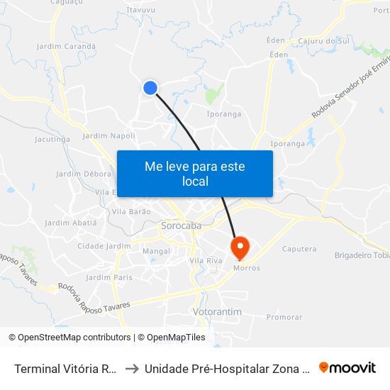 Terminal Vitória Régia to Unidade Pré-Hospitalar Zona Leste map