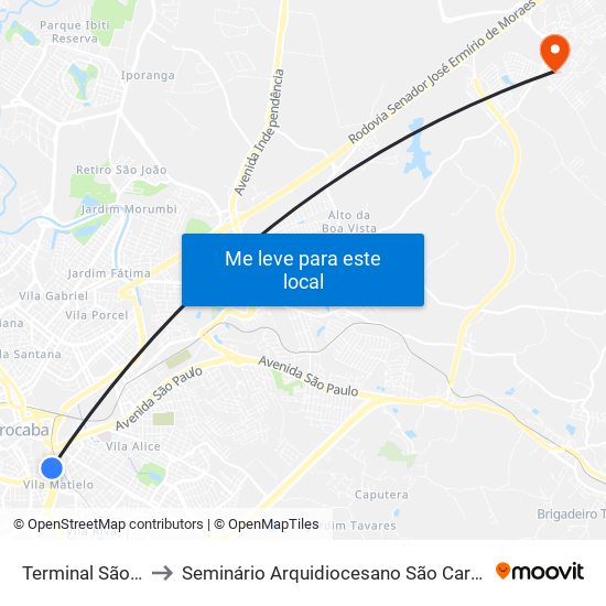 Terminal São Paulo to Seminário Arquidiocesano São Carlos Borromeu map