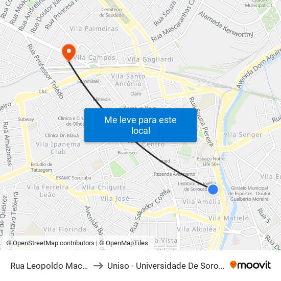 Rua Leopoldo Machado, 333-459 to Uniso - Universidade De Sorocaba Câmpus Trujillo map