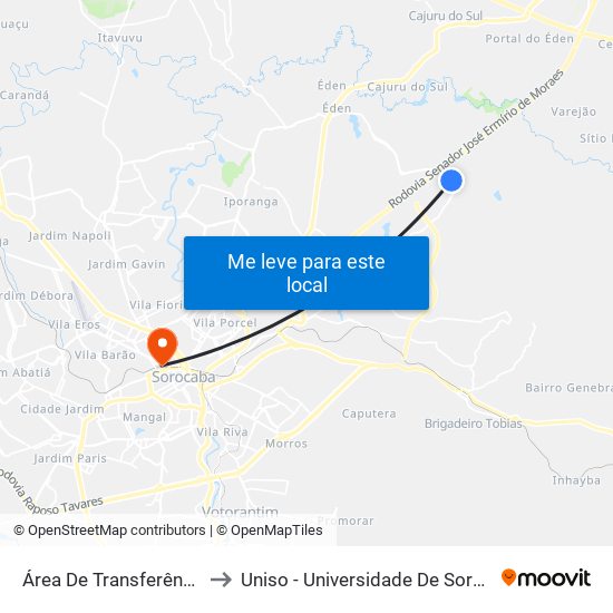 Área De Transferência Aparecidinha to Uniso - Universidade De Sorocaba Câmpus Trujillo map