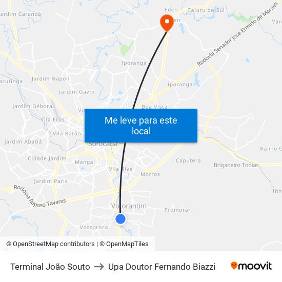 Terminal João Souto to Upa Doutor Fernando Biazzi map