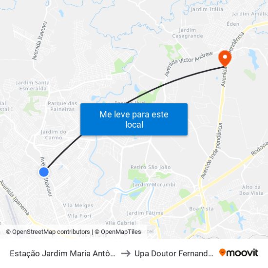 Estação Jardim Maria Antônia Prado to Upa Doutor Fernando Biazzi map