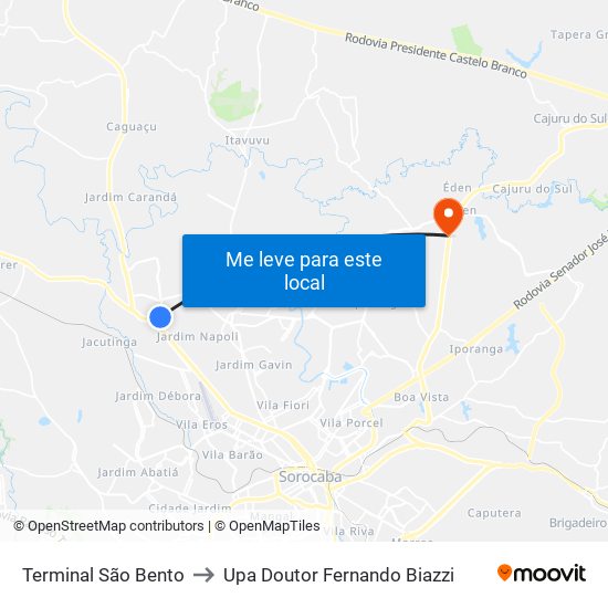 Terminal São Bento to Upa Doutor Fernando Biazzi map