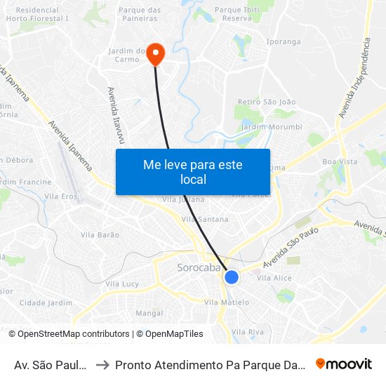 Av. São Paulo, 104 to Pronto Atendimento Pa Parque Das Laranjeiras map
