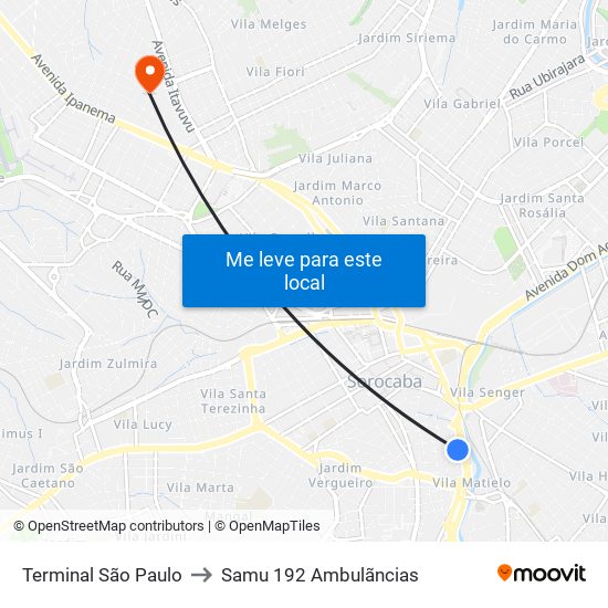 Terminal São Paulo to Samu 192 Ambulãncias map