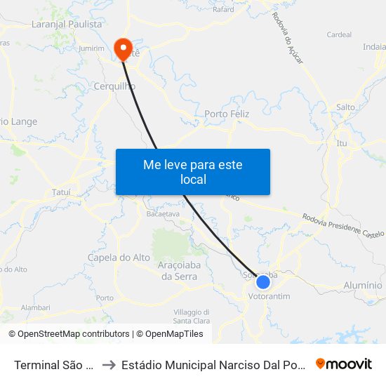 Terminal São Paulo to Estádio Municipal Narciso Dal Pozzo Arruda map