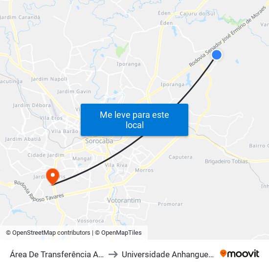 Área De Transferência Aparecidinha to Universidade Anhanguera Sorocaba map