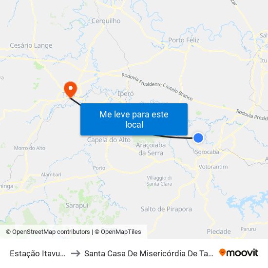 Estação Itavuvu to Santa Casa De Misericórdia De Tatuí map