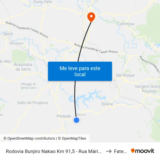 Rodovia Bunjiro Nakao Km 91,5 - Rua Mário Sette, Piedade to Fatec Itu map