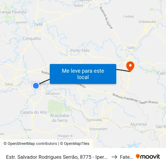 Estr. Salvador Rodrigues Serrão, 8775 - Iperó, Sp, 18560-000, Brasil to Fatec Itu map