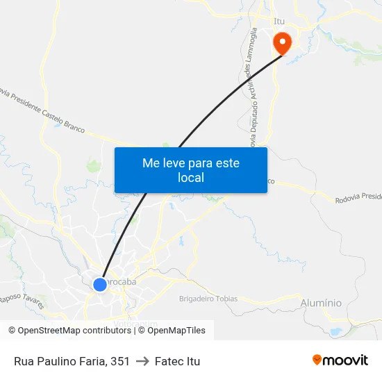 Rua Paulino Faria, 351 to Fatec Itu map