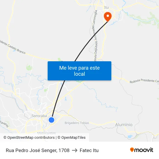 Rua  Pedro José Senger, 1708 to Fatec Itu map