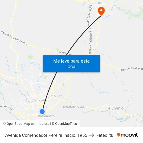 Avenida Comendador Pereira Inácio, 1955 to Fatec Itu map