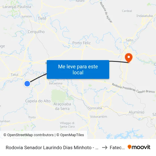 Rodovia Senador Laurindo Dias Minhoto - Jbs Foods to Fatec Itu map