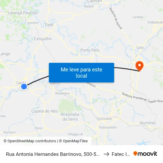 Rua Antonia Hernandes Barrinovo, 500-580 to Fatec Itu map