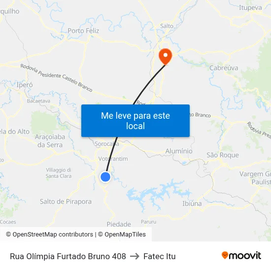 Rua Olímpia Furtado Bruno 408 to Fatec Itu map