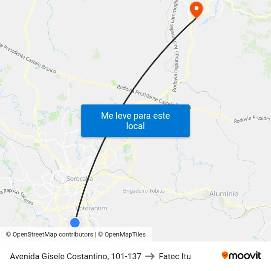 Avenida Gisele Costantino, 101-137 to Fatec Itu map