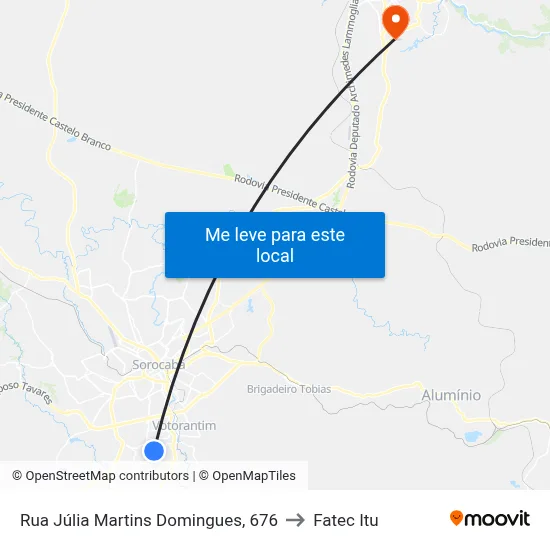 Rua Júlia Martins Domingues, 676 to Fatec Itu map