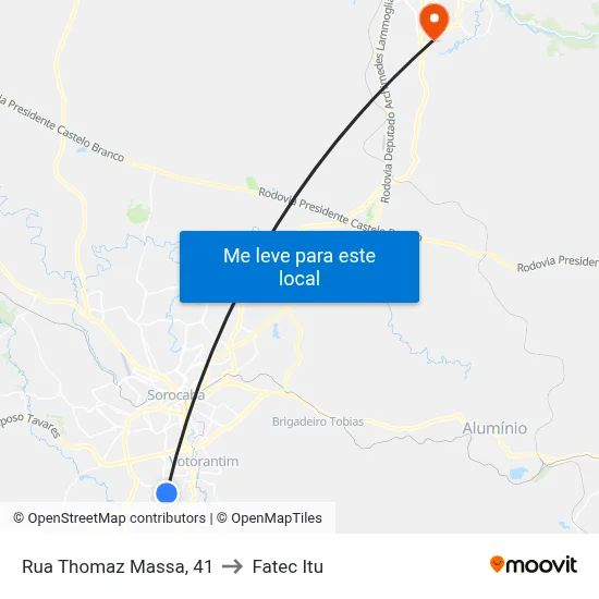 Rua Thomaz Massa, 41 to Fatec Itu map