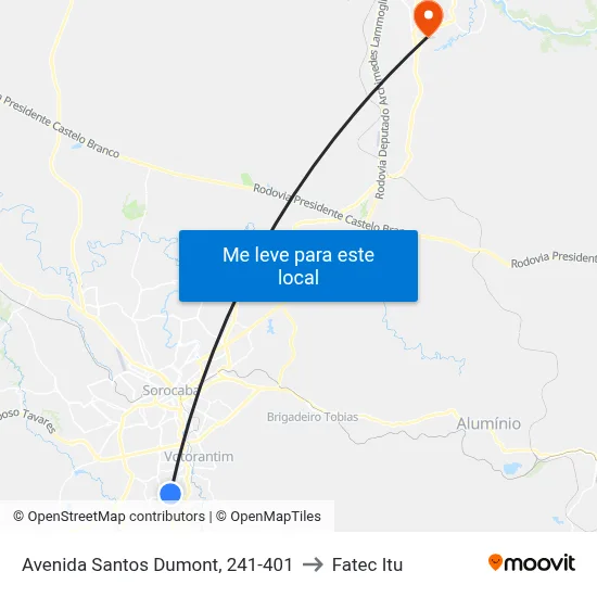 Avenida Santos Dumont, 241-401 to Fatec Itu map