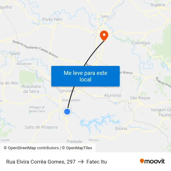 Rua Elvira Corrêa Gomes, 297 to Fatec Itu map